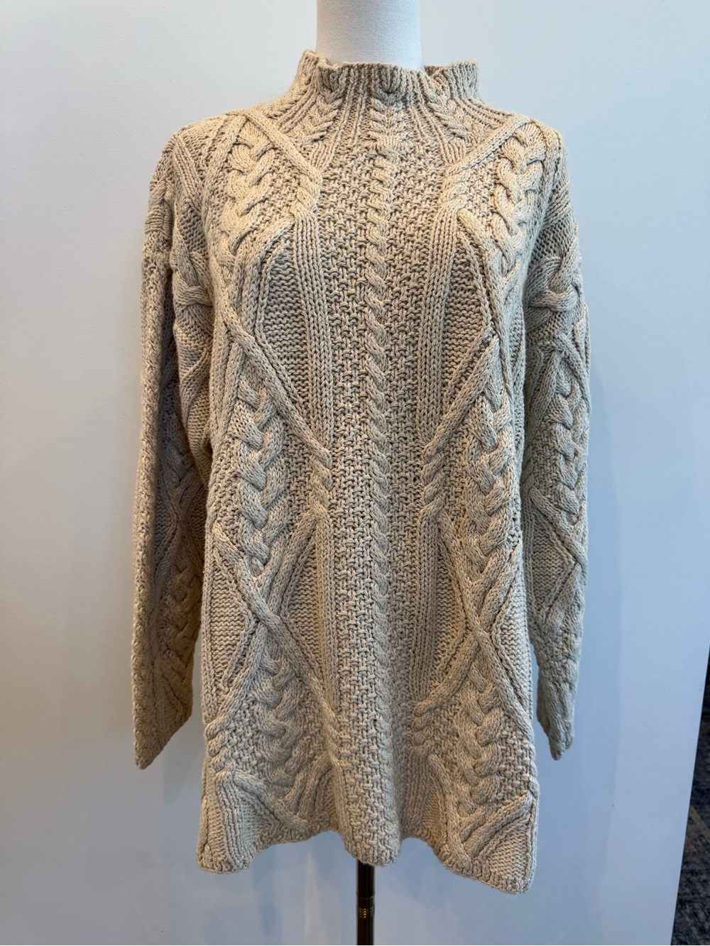Harold's Vintage Cream Cable Knit Mockneck Sweater Cotton Linen Size M